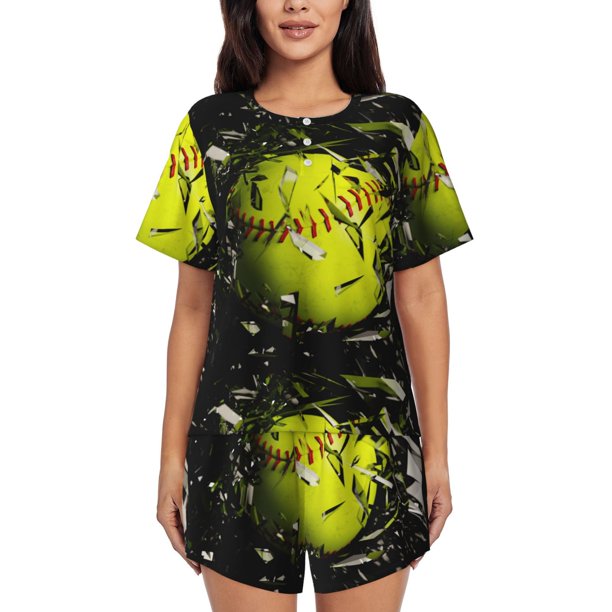 Fotbe Ball Conjunto de Pijama Estampado para Mujer, 2 Piezas, Ropa de Dormir con Camiseta de Manga Corta y Shorts Suaves-Small