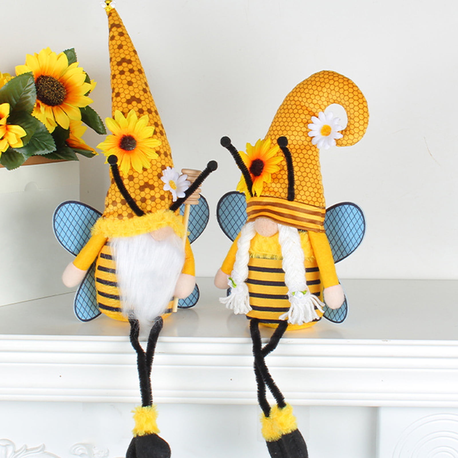 solacol Bumble Bee Decorations for Home Long Legs Bee Gnome Faceless Doll  Decorations Room Desktop Decoration Living Room Decorations 