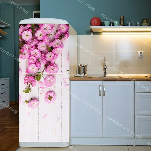 Blooming Flowers Fridge Art Mural Sticker Peel and Stick Home ration Wallpaper Kitchen Refrigerator Cabinet Floral Poster