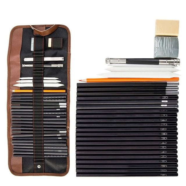 JUNWELL 30PCS Sketch Charcoal Pencil Eraser Set Art Craft with Pouch for Drawing Sketching