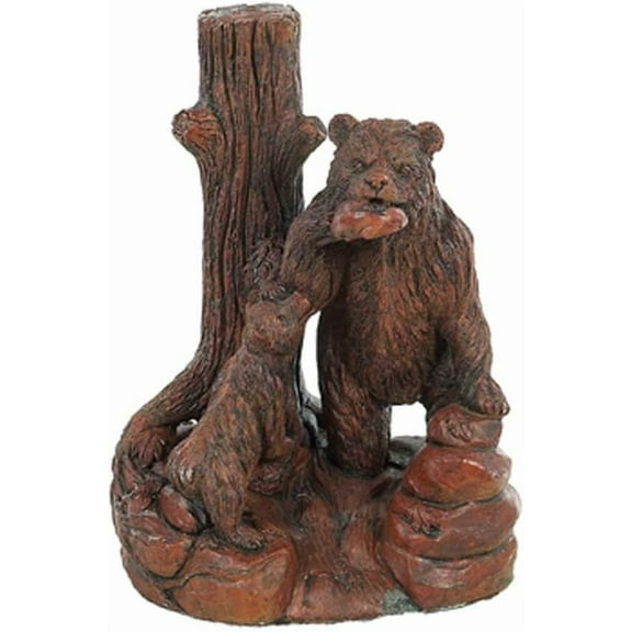 Solid Rock Stoneworks Bear Fishing Concrete Statue, 20" Tall, Walnut Stain