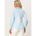 thumbnail image 4 of Camisa de Mezclilla Allegra K con Botones para Mujer Cuello Manga Larga Azul Claro S, 4 of 5