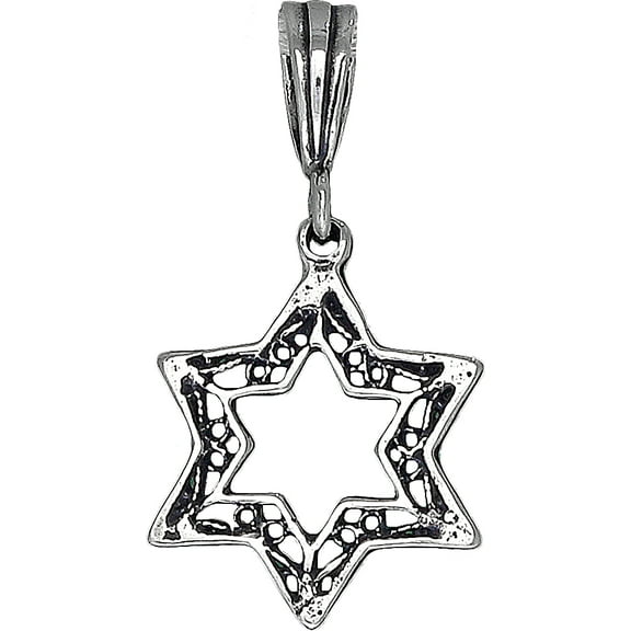 Sterling Silver Star of David Pendant Necklace with Antique Finish and 18 Inch Rolo Chain