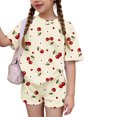 thumbnail image 2 of CCRFTGI Summer Clothes for Child Girls 10-12 Cute Preppy 2 Piece Outfits Tracksuit Athletic Cherry Print Short Sleeve T Shirts Top and Shorts Clothing Sets Yellow 5-6 Years, 2 of 6