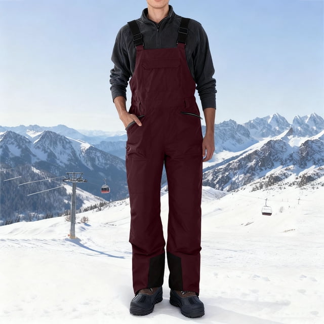 Mceream Salopettes de Neige pour Hommes Pantalons de Ski pour Femmes Coquille Souple Imperméables Isolés Chauds Pantalons de Neige Coupe-Vent Salopettes de Ski Rouges P
