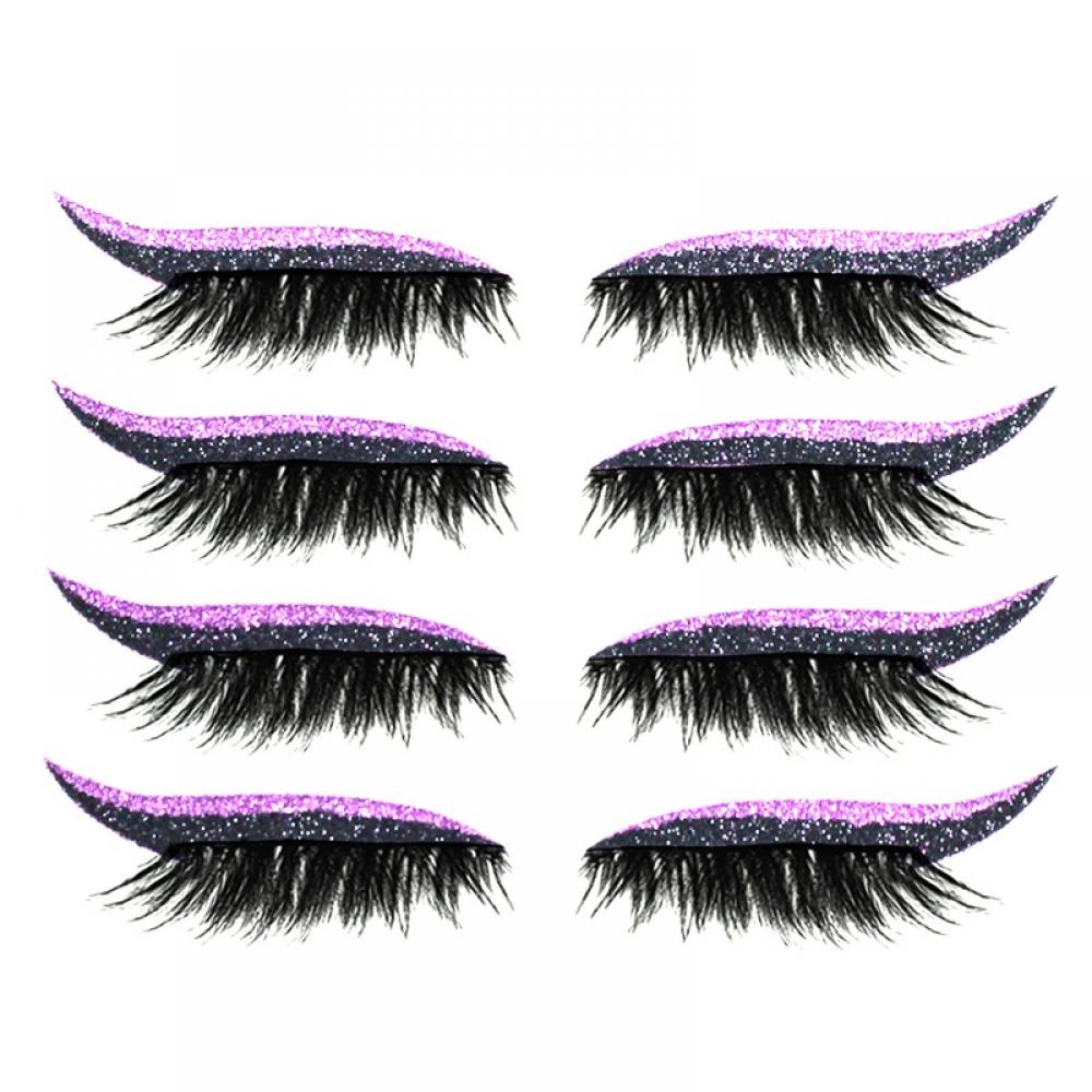 Eyelash Stickers, 4Pairs Reusable Eyeliner and Eyelash Stickers, Self