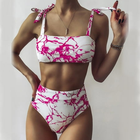 

TTSQY Women s Red Tie-Dye High Waist Bikini Lace-Up Bralette Separate Swimsuit