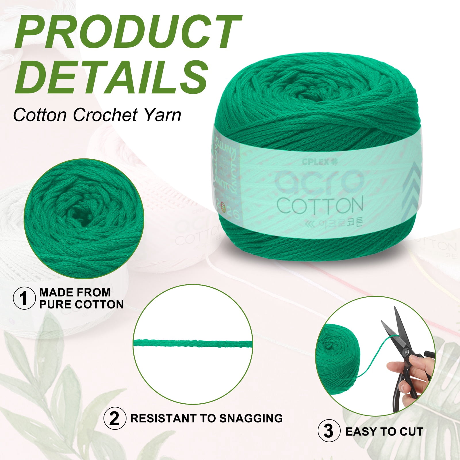 Uxcell 2 Roll Cotton Crochet Yarn, 1.5mm x 164 Yards Macrame Cord Braided Cotton Rope Twine String for Crochet Bag Knitting Crafts Wall Plant Hanging Gift Wrapping, Light Green