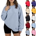 thumbnail image 4 of Women's Oversized Round Neck Fleece Hoodie Casual Comfort Pullover Tops for Women Fall Winter Clothing Soft Warm Loose Fit Sweatshirt for Daily Wear,Navy,M, 4 of 6