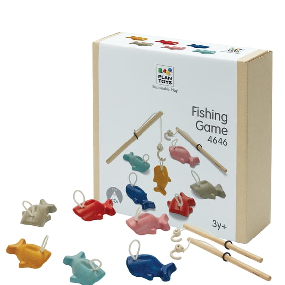PlanToys® Fishing Game Wooden Playset for Kids Ages 3  | Montessori Fine Motor & Coordination Game with Fish & Rods | Eco-Friendly Educational Toy for Family Play