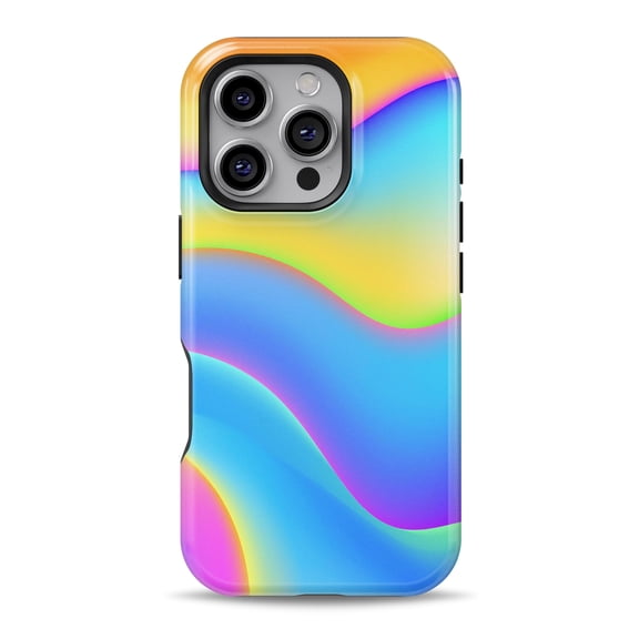 DesignSkinz Scratch-Resistant Hard Slim Case Compatible with iPhone 16 (Compatible with MagSafe) - Abstract Neon Wave V7