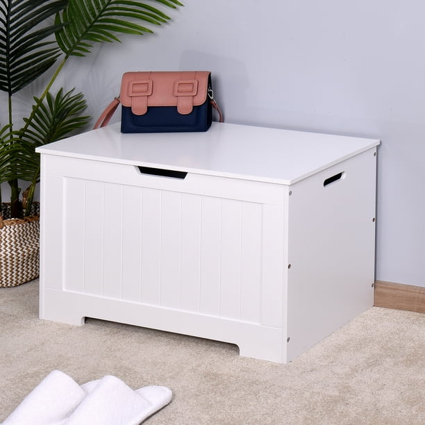 WONISOLI White Lift Top Entryway Storage Chest/Bench with 2 Safety