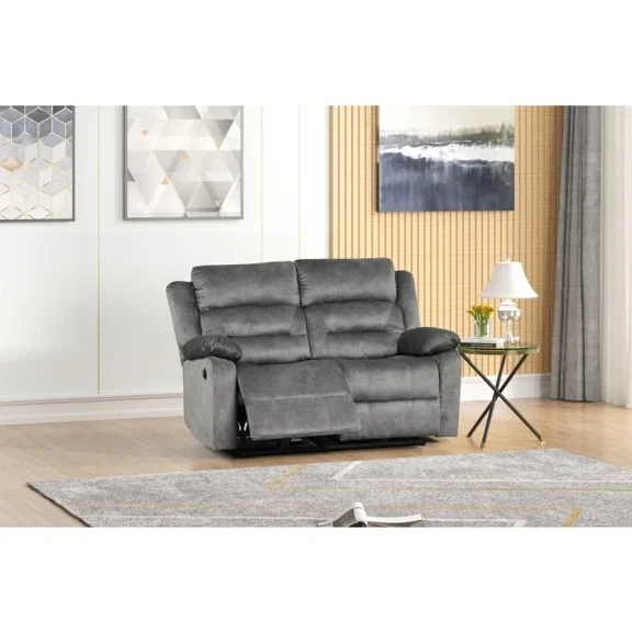 Gray Bronzing Fabric Power Reclining Loveseat, Soft Pillow Top and Armrest Living Room 2 Seater Sofa Couch