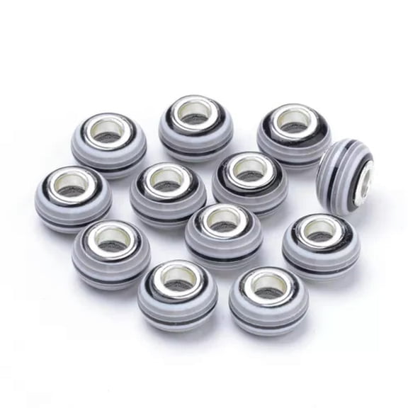 U8MO 100pcs 14mm Rondelle Resin European Large Hole Beads Rainbow Stripe Slide Charms-Gray