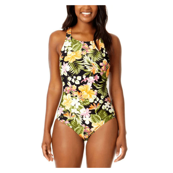 Hurley Women's One-Piece UPF 50 Stretch Swimsuit, Orange Waikiki Wonder, XXL