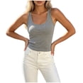 thumbnail image 2 of Xaqiouau Womens Solid Ribbed Tank Tops U Neck Racerback Floral Lace Back Slim Fit Casual Summer Tops for Daily Wear Layering Party, 2 of 6