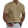 thumbnail image 2 of Prolriy Camisetas para hombre Primavera Verano Casual Cuello en V Sólido Manga corta Camiseta Blusa superior Camisas para hombre Caqui M, 2 of 8