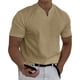 thumbnail image 2 of Prolriy Camisetas para hombre Primavera Verano Casual Cuello en V Sólido Manga corta Camiseta Blusa superior Camisas para hombre Caqui M, 2 of 8