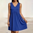 thumbnail image 5 of Npasoilc V-Neck Pleated Pocket Dresses for Women Sleeveless Loose Solid Color A-Line Mini Dress, 5 of 7