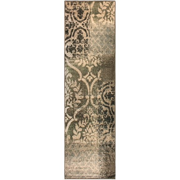 Bristol Abstract Damask Indoor Area Rug by Blue Nile Nills - 2.6' x 8', Ivory-Light Blue