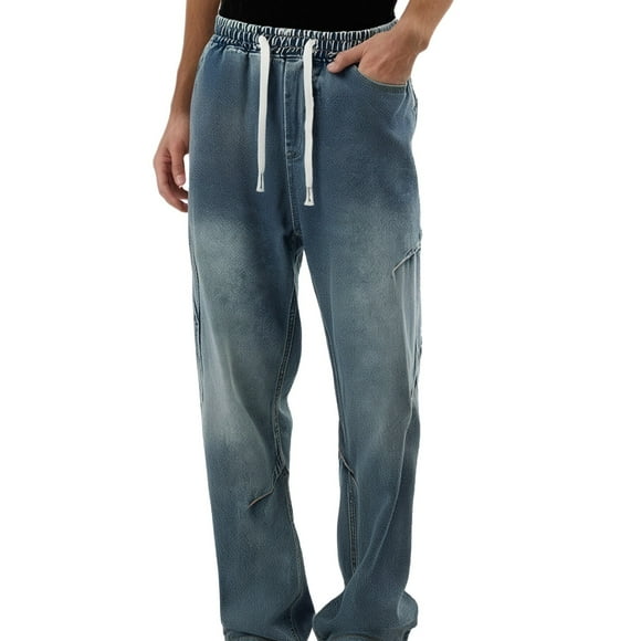 FYEGRE Men's Casual Jeans Men's Flared Denim Pants for Casual Wear Versatile Solid Color Design Ideal for Spring Summer and Autumn Seasons Comfortable Everyday Trousers Blue XL