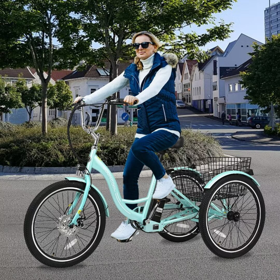 Docred 24'' Adult Electric Tricycles 3 Wheel Electric Bike, 15.5 mph 350W Electric Trikes for Seniors，7-Speed & 4 Adjustable Riding Modes Electric Tricycle with 36V Removable Lithium Battery