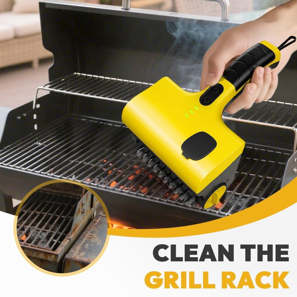 Outdoor Electric BBQ Brush, 360° Rotating Grill Cleaner, 7.4V Dual-Speed Power Control, Rechargeable, Includes 2 Brush Heads