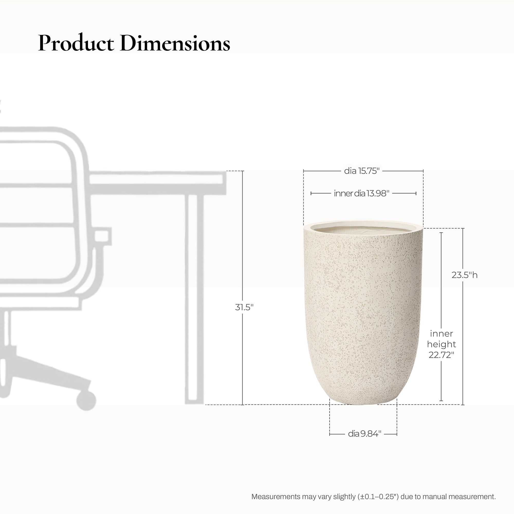 LuxenHome 23.5" Beige Tall Planter with Drainage Hole, Large Tapered Pot for Plants Indoor Outdoor Use