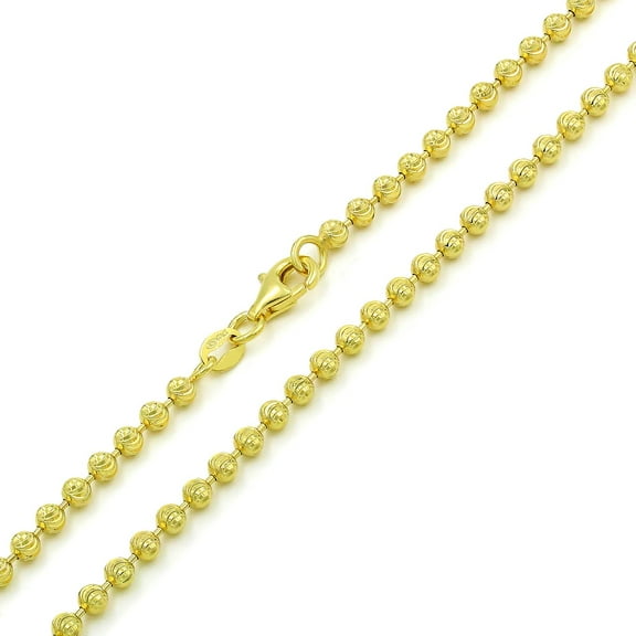 925 Italian Sterling Silver 3mm Ball Bead Moon Cut Chain, FREE Microfiber Cloth, Yellow Gold Dog Tag Solid Mens Womens Necklace 16" - 36", Giorgio Bergamo