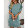 thumbnail image 6 of Yesfashion Women's Mid-Length Dress Twist Stripes Ruffled Short Sleeves Round Neck Dress, 6 of 9
