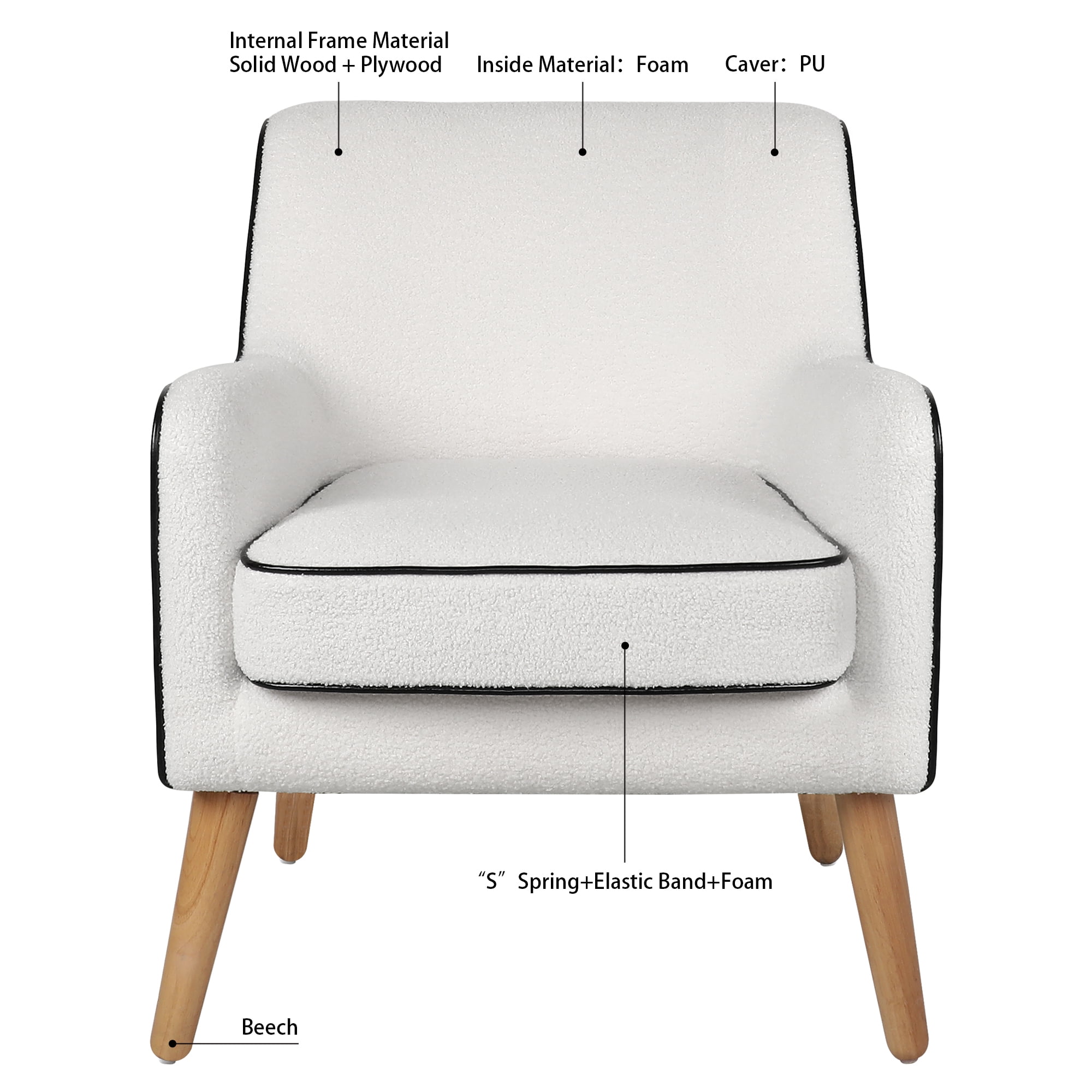 YYAo Modern Accent Chair, Teddy Velvet Upholstered Armchair for Living Room Bedroom Small Spaces, White YYAo Modern Accent Chair, Teddy Velvet Upholstered Armchair for Living Room Bedroom Small Spaces, White