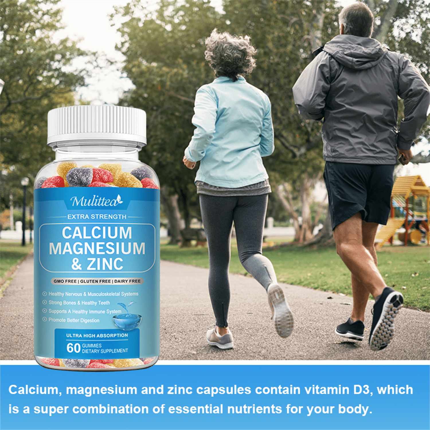 Calcium, Magnesium and Zinc Gummies with Vitamin D3 - Supports Bone Health & Immune Function - Dietary Vitamin Supplements for Women, Men(2 Pack)