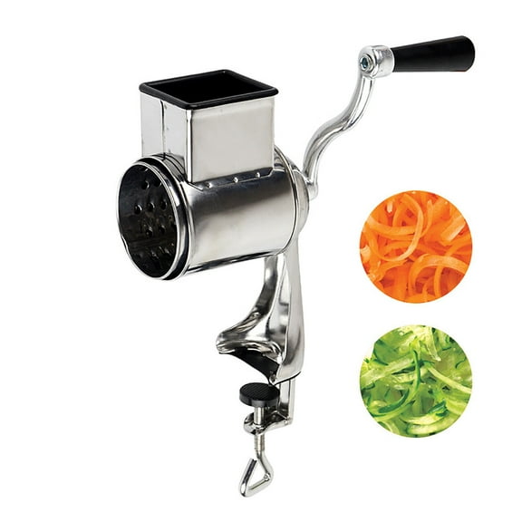 Miumaeov Stainless Steel Rotary Vegetable Cheese Grater Manual Rotary Grater with 5 Cone Blades Attachment Multi-Functional Food Processor
