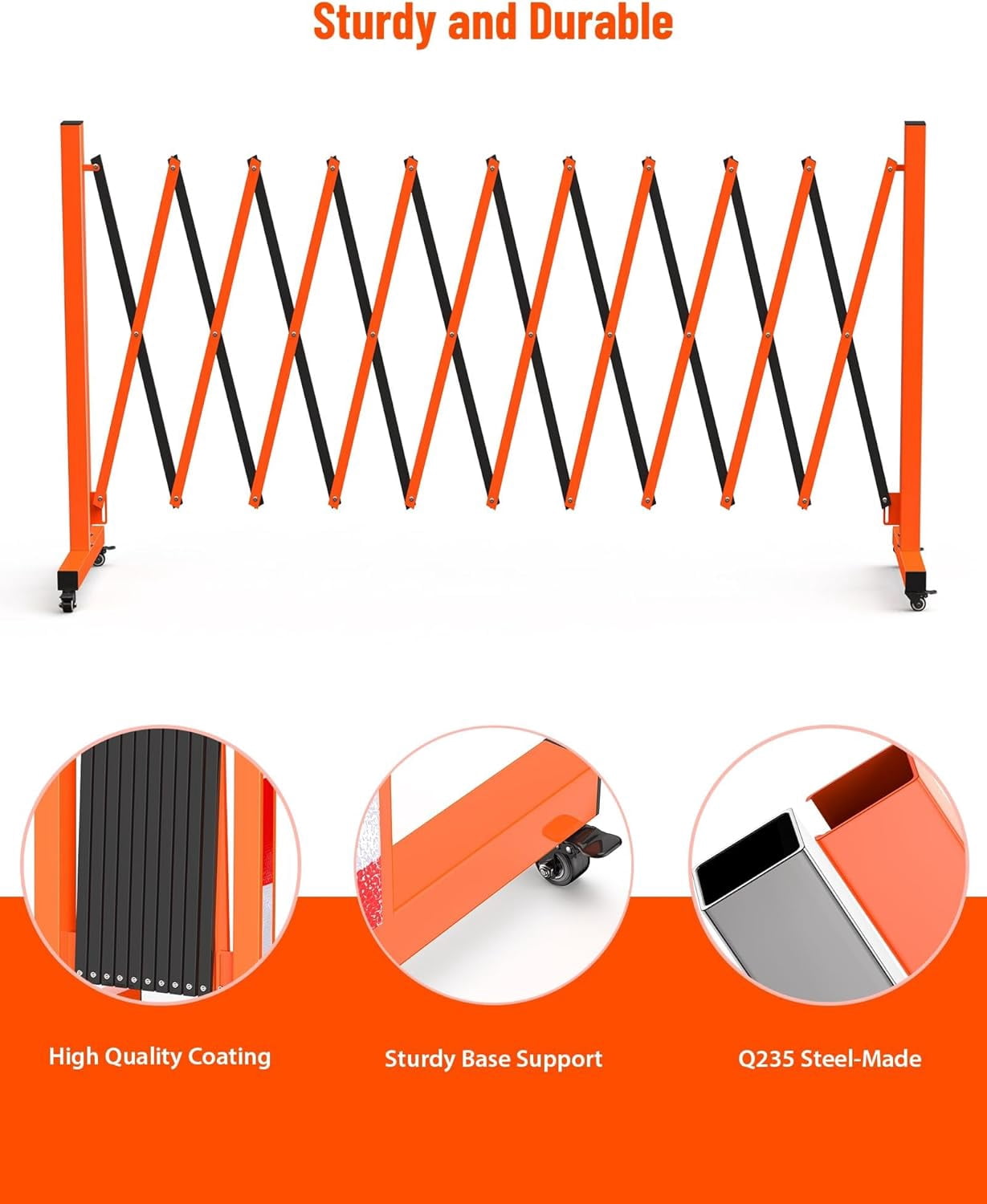 Huisuilinss Expandable Garden Fence Portable Barricade Gate with Casters,Adjustable Flexible Fence Mobile Barricade Safety Barrier Safety Barricade Movable Fence For Industrial or Residential Use