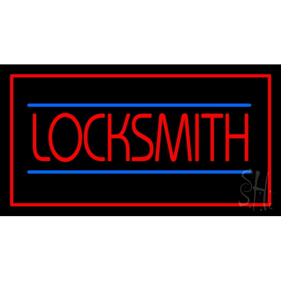 Locksmith Rectangle Red LED Neon Sign 20" Tall x 37" Wide - inches Black Square Cut Acrylic Backing, with Dimmer - Premium built indoor Sign for Storefront, Store interior, Exhibition, Decor.