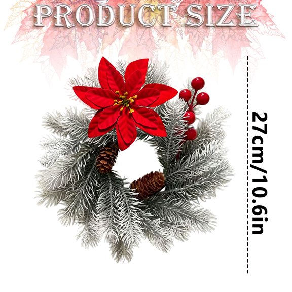 Christmas Wreath, Artificial Needle Red Wreath Festive Greenery Hanging Ornament for Front Door Window Christmas Home Decoration, Green White Pine with Poinsettia, 10-Pack
