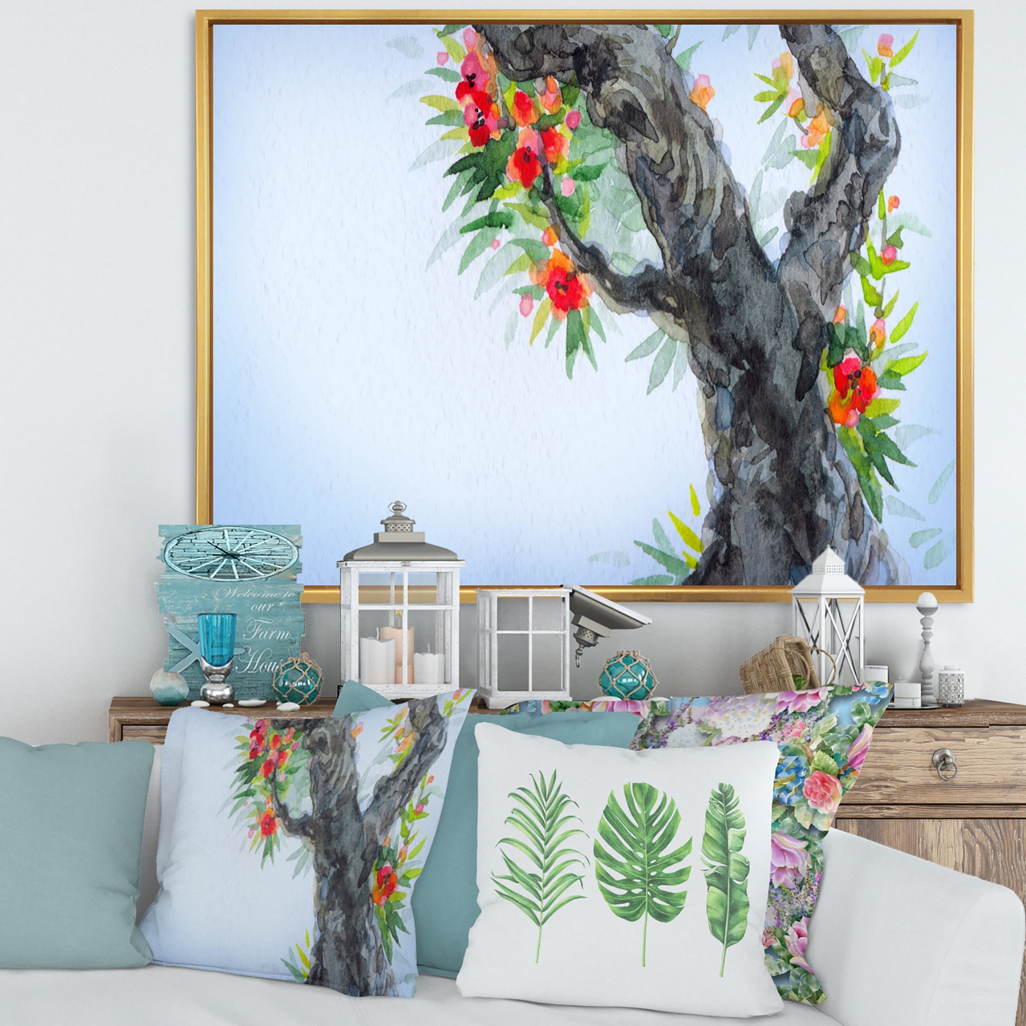 Designart 'Blooming Flowers Of An Old Tree In Spring I' Traditional Framed Canvas Wall Art Print