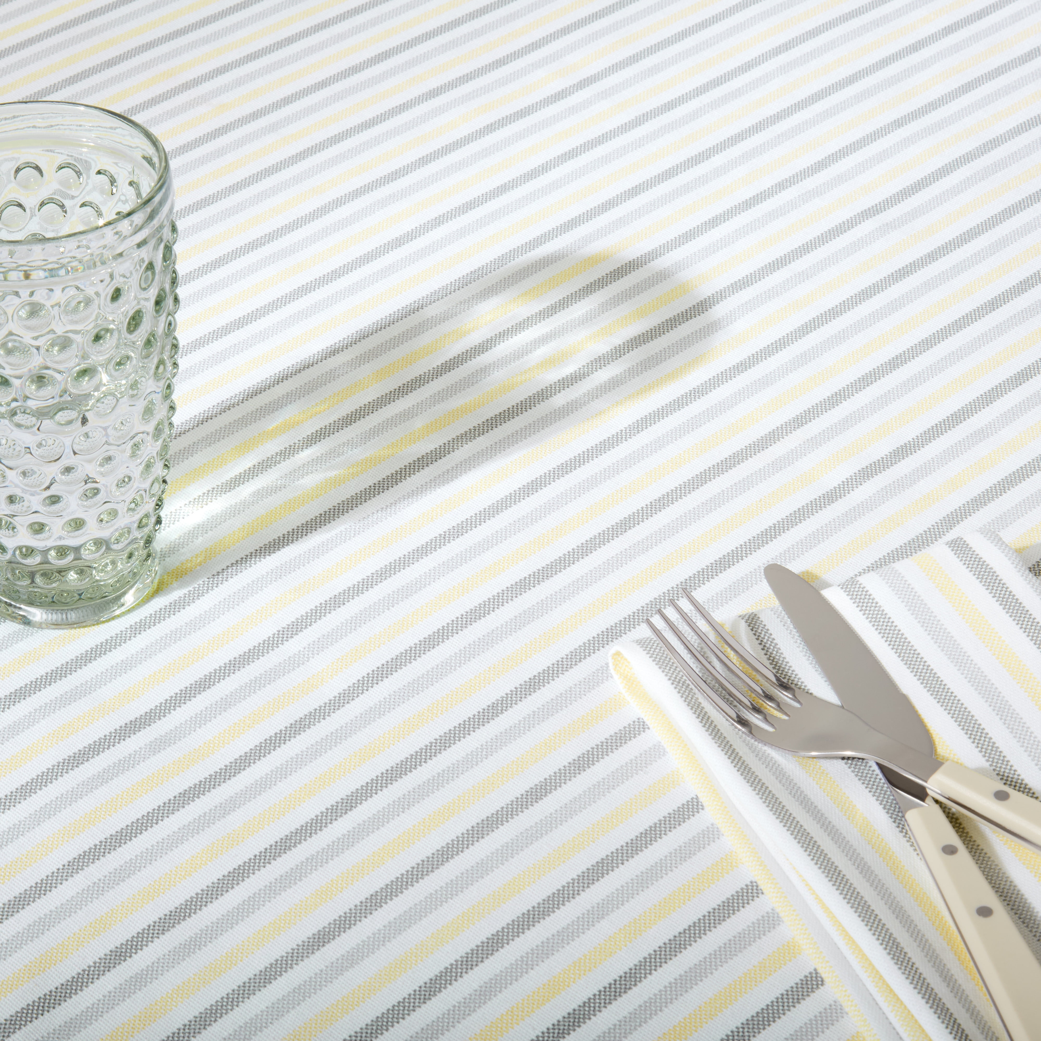 Martha Stewart Daisy Stripe Fabric Tablecloth Single Pack, Grey/Yellow, 60"x84"
