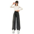 thumbnail image 6 of Girls Jeans Cargo Baggy Wide Leg Denim Straight Loose Pants Tween High Elastic Waistband with Pockets Youth Teen Casual Pants(,Color:Black,Size:10-11 Years), 6 of 7