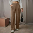 thumbnail image 2 of yueewhu Womens Wide Leg Work Pants Straight Elastic High Waisted Double Button Trousers Business Casual Pants with Pockets (Coffee, XXL), 2 of 6