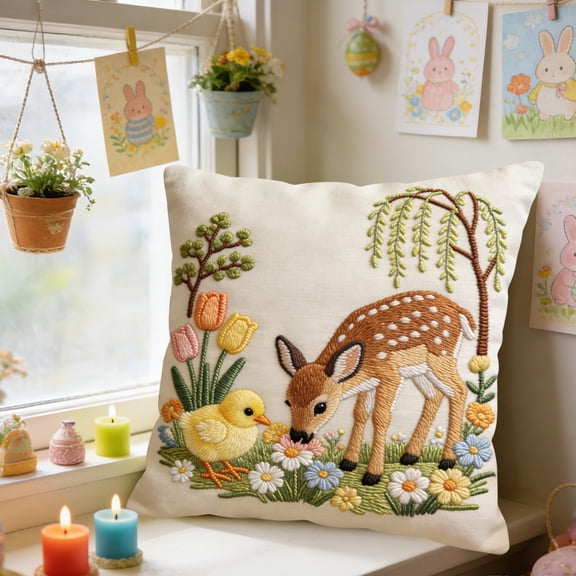 Easter Short Lint Pillow Cover, Single-Sided Print Decorative Throw Pillowcase, Sofa Bedroom Living Room Home Decor, Spring Holiday Cushion Cover (No Insert Included), 17.7*17.7in, C