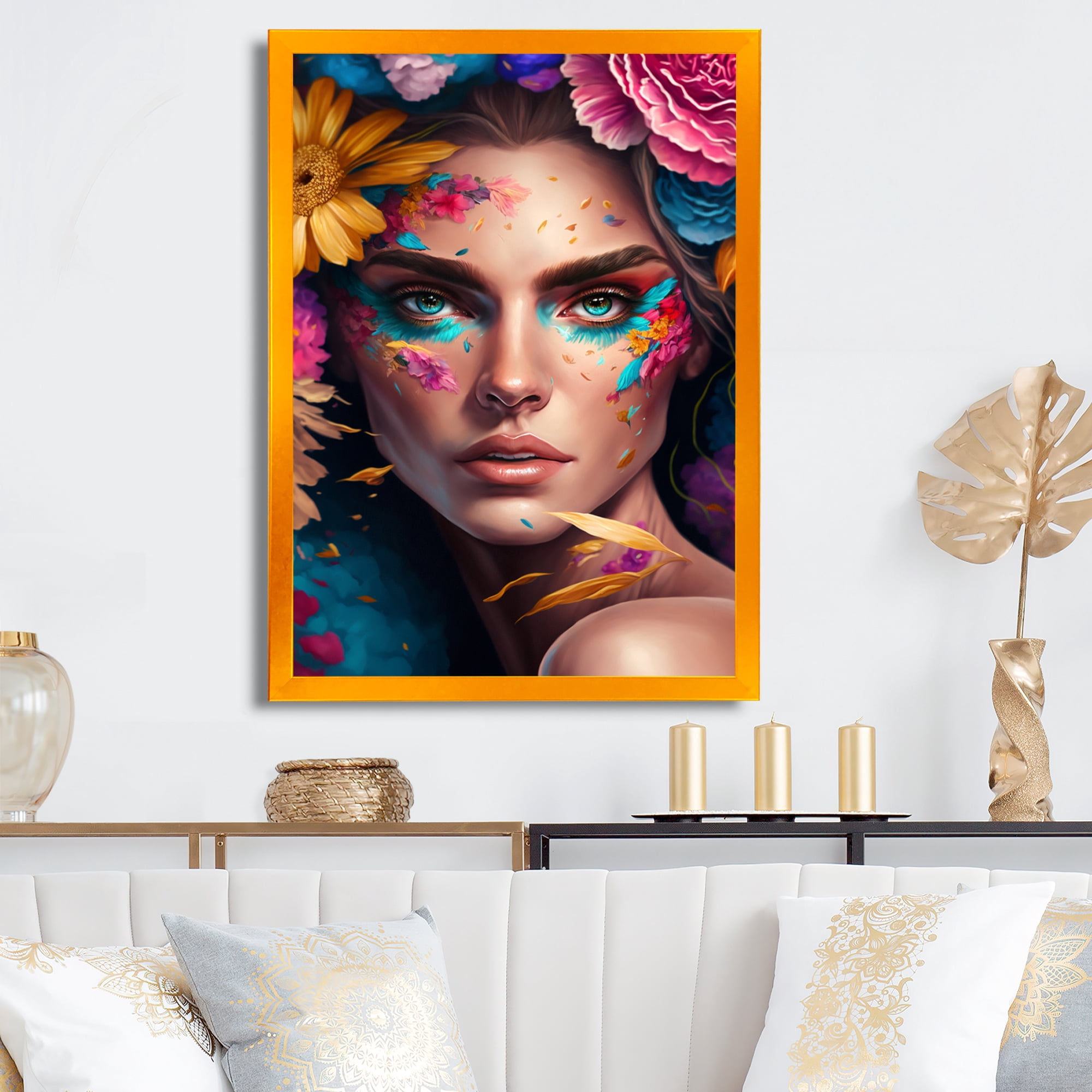 Designart Floral Sensual Woman Portrait III Framed Wall Art