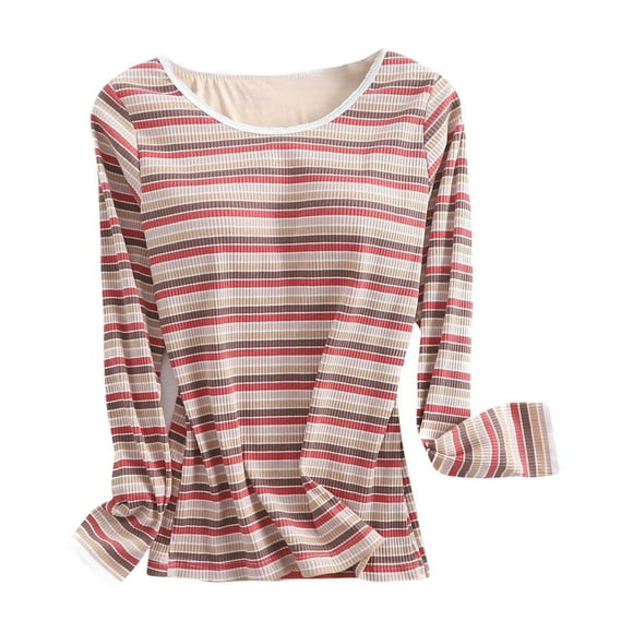 Cameland Womens Long Sleeve Shirt Built in Shelf Bra,Crew Neck Wireless Bra Padded Yoga Casual T-Shirt