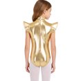 thumbnail image 2 of Hansber Girls Gymnastics Leotard Metallic Shiny Flying Sleeve Mock Neck Dance Bodysuit One Piece Tumbling Outfit Gold 14, 2 of 7