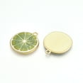 thumbnail image 2 of 100pcs Light golden Alloy Enamel Pendants Cadmium Free & Nickel Free & Lead Free Lime Slice Yellow Green 26x23x2mm Hole: 2mm, 2 of 3