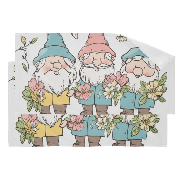 Cute Gnomes Flowers Spring Hand Painted Hand Towel Absorbent Bath Towels for Bathroom Sports Gym 28" x 14" Set of 2