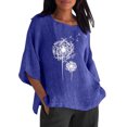 thumbnail image 2 of DondPO Long Sleeve Shirts for Women Sweatshirt for Women Women Summer Cotton Top Fashion Plus Size Tshirt Round Collar Mid Jacquard Blouses Casual Loose Tunic Tee Womens Tops Plus Size Tops Blue XL, 2 of 6