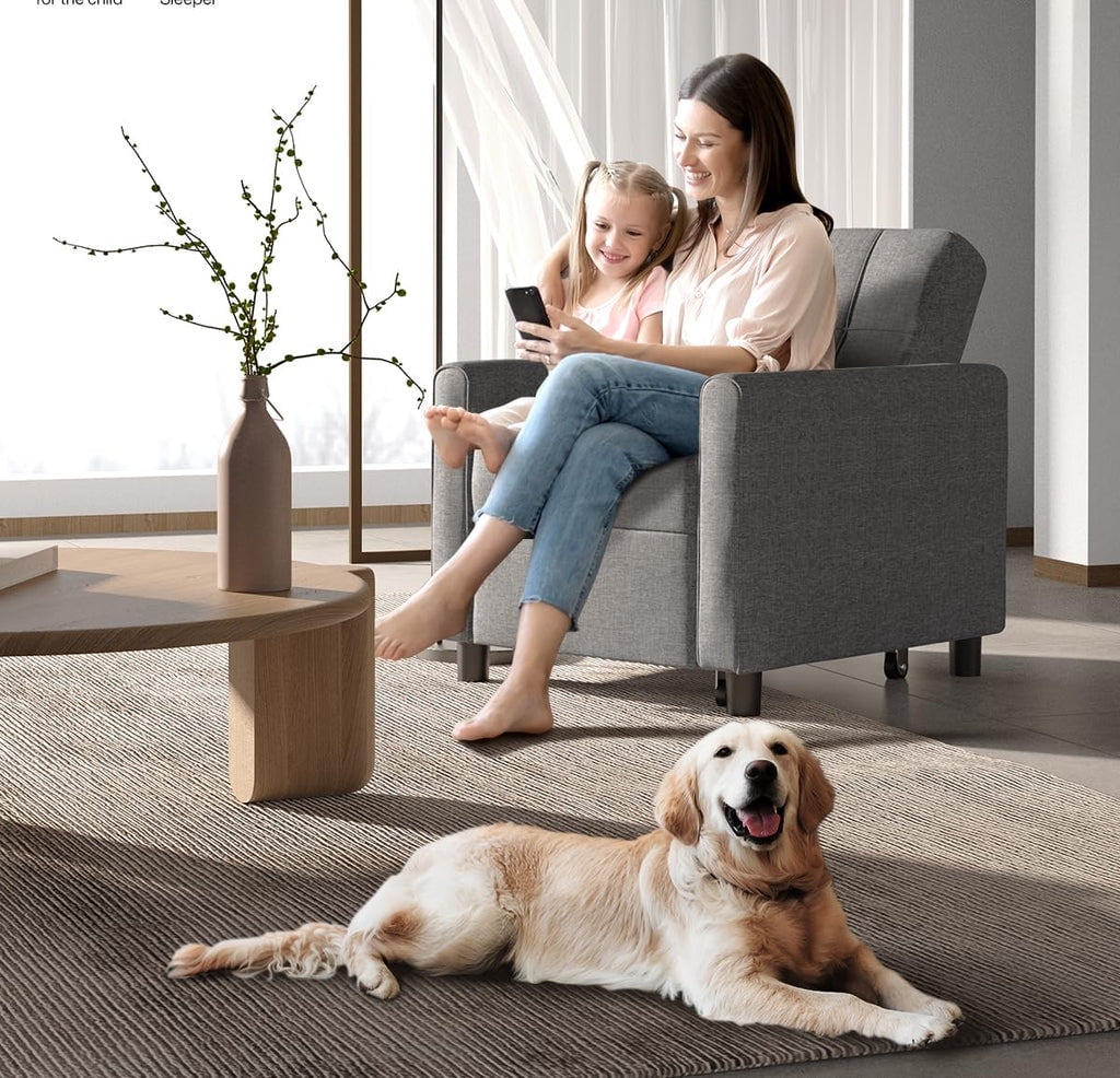 Convertible Sleeper Chair, Aiho 3-in-1 Convertible Sofa Bed Recliner Chair with Pull Out Couch - Light Gray