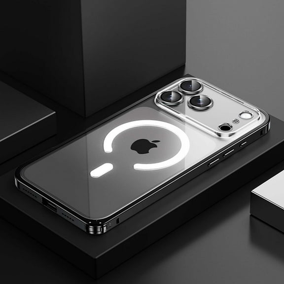 Magnetic For iPhone 17 Phone Case,Compatible with Mag-Safe,Anti-Scratch Metal Bumper,Hard PC Transparent Back,Built-in Lens Protector,Ultra Slim Rugged Durable Phone Case,Black