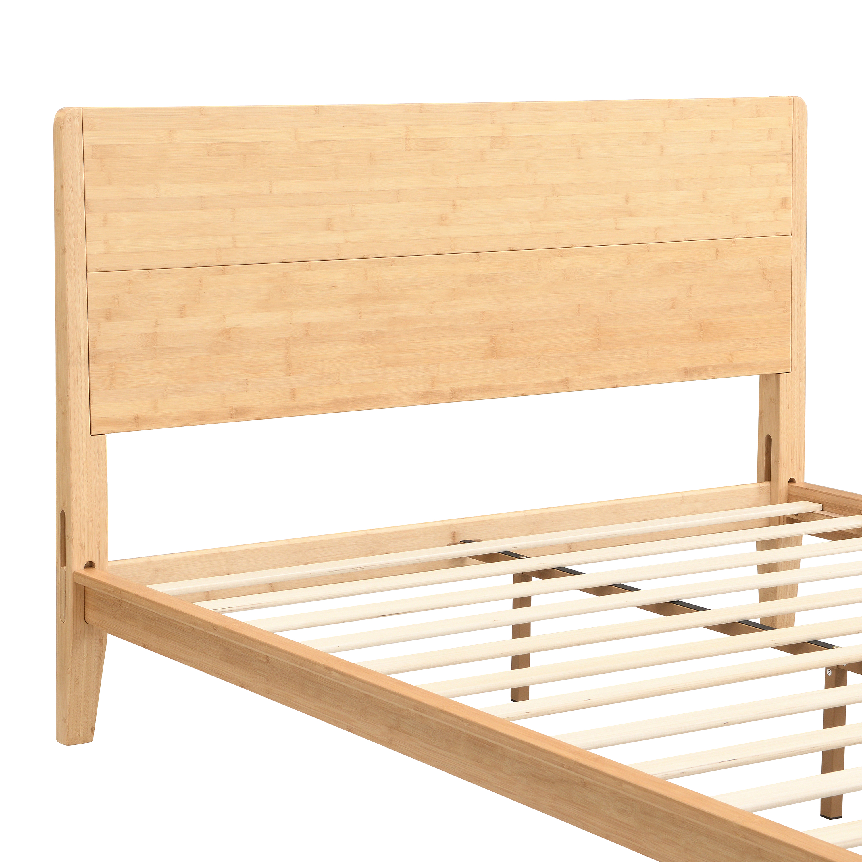 Noble House Mid-Century Full Bamboo Platform Bed,12" Wood Slat Metal Support No Box Spring Needed,Natural
